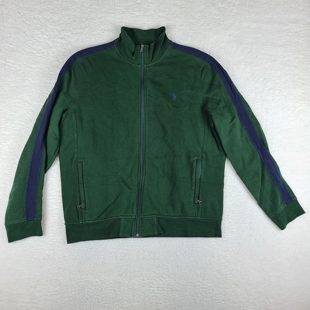 Polo Ralph Lauren Sweater Mens XL Dark Green Side Pocket Full Zip Sweatshirt VTG